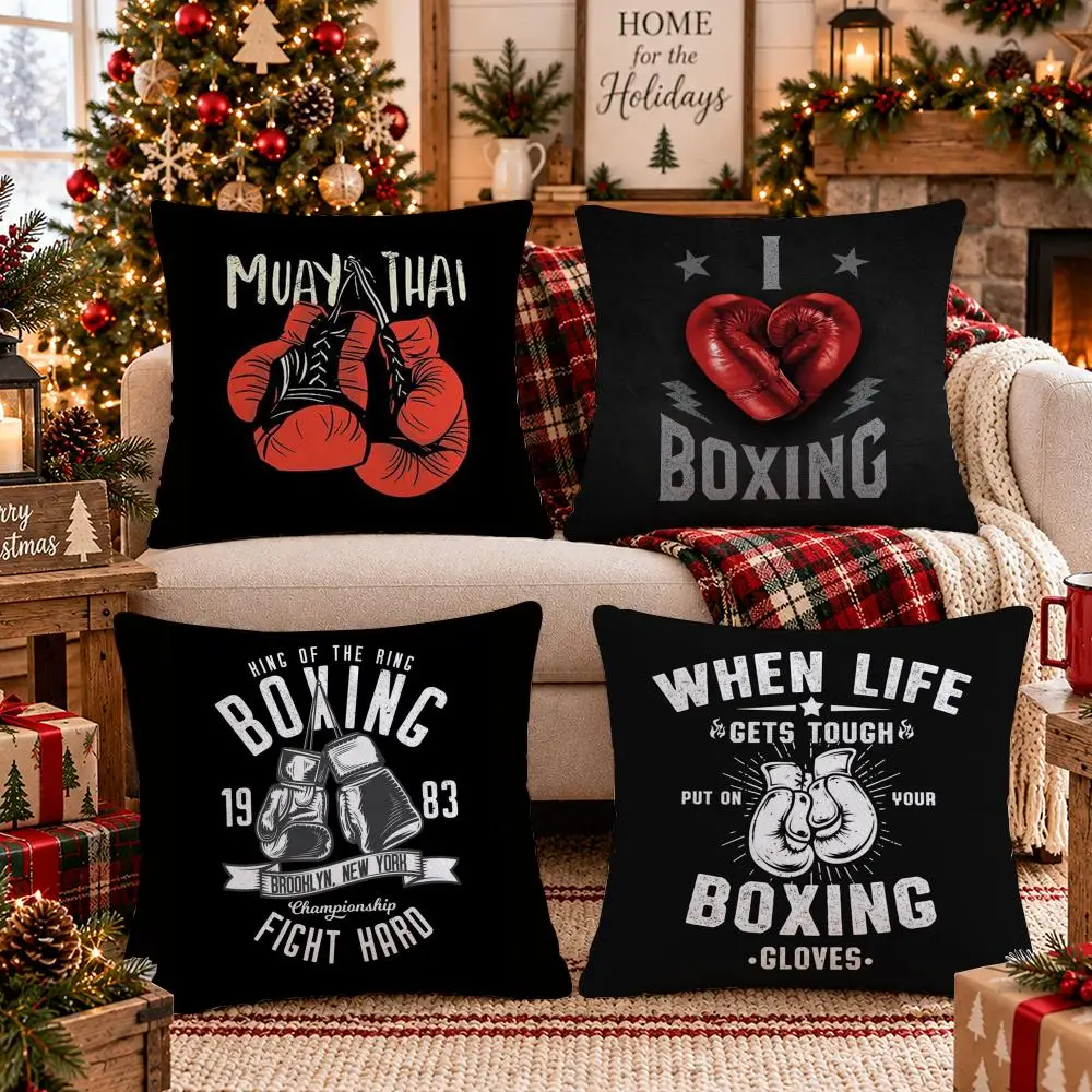 Boxing Gloves Sport Cushion Cover Soft Plush Sofa Cushion Cover Double-Sided Printed Decorative Pillow Case Warm Home Gift