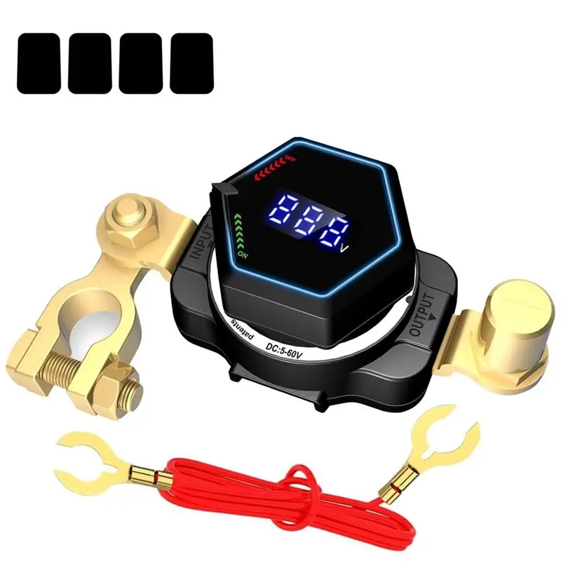 

B52C DC 5-60V Battery Disconnect Switch Master Isolator Digital Display Top Post With Built-In Voltmeter For Marine Boat RV Car