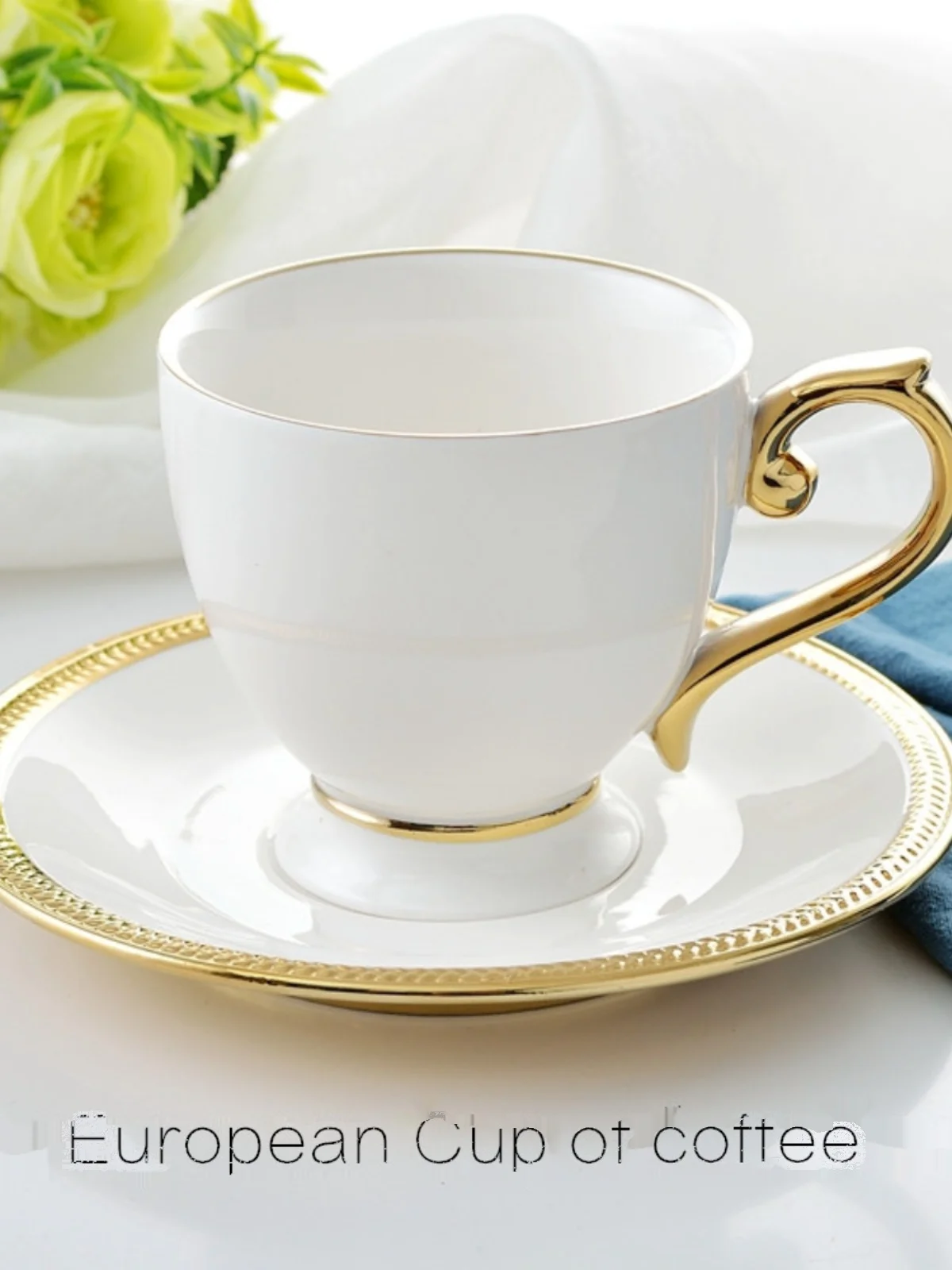 Ceramic Gold Painting Craft Coffee Cup And Dish Set European 100/200ml Coffee Cup Plate Comes With One Ceramic Spoon Tea Cup