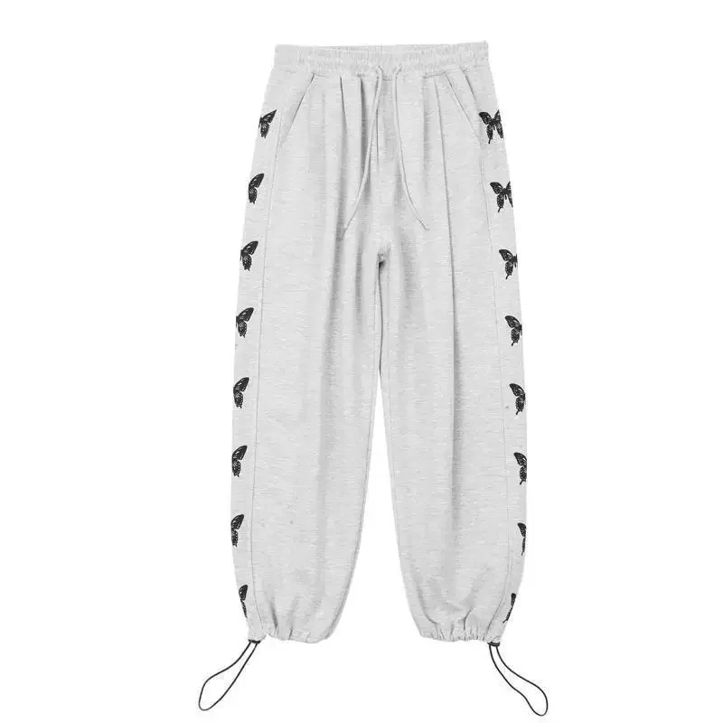 Autumn Winter Butterfly Print Casual Sweatpants Men Elastic Waist Loose Sport Pants Drawstring Pants Big Size Trouser Streetwear