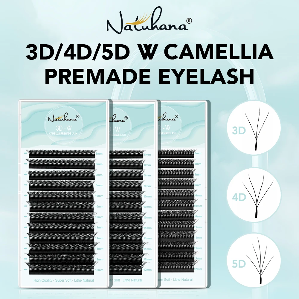 NATUHANA 3D/4D/5D Camellia Lashes Wispy Volume Fan Sztuczne rzęsy z C/D/L/LU Curl Miękkie Lekkie do naturalnego makijażu