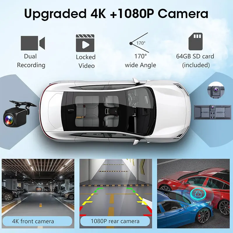 11.3" Car DVR 4K Dashboard Wireless Carplay Android auto Touch Screen Dash Cam Dual Len Video Recorder GPS Navigation FM AUX BT - view 2