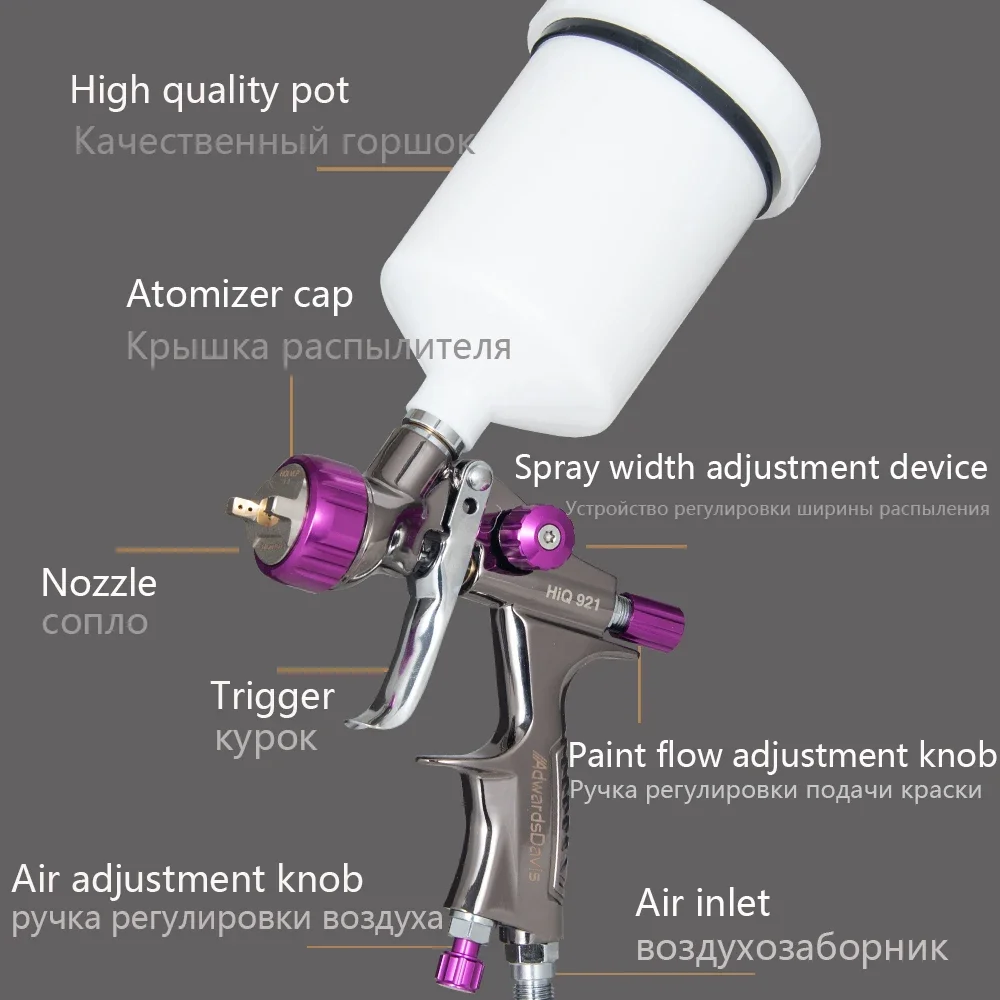 Imagem -02 - Hvlp Gravidade Baixa Pressão Pneumática Pistola de Pintura Ferramenta de Pulverização de Alta Atomização Indústria de Couro de Móveis Automotivos