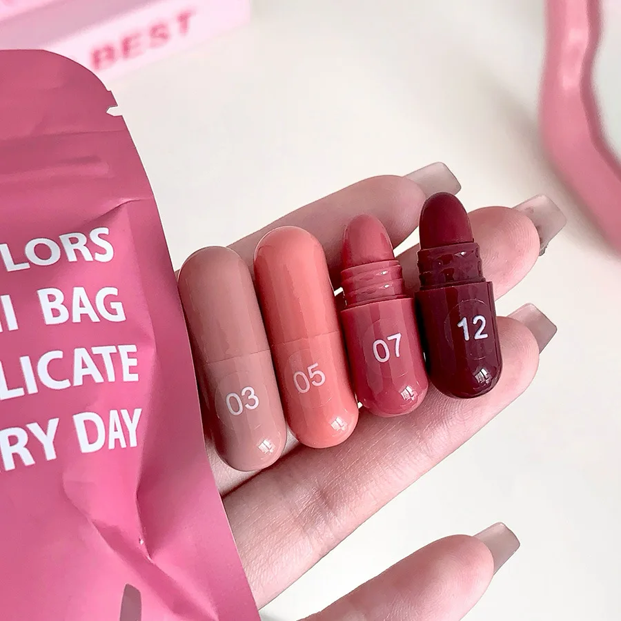 Juego de pintalabios cápsula de 12 colores, esmalte de labios mate de terciopelo resistente al agua, Sexy desnudo, fácil de colorear, taza antiadherente, lápiz labial, maquillaje novedoso