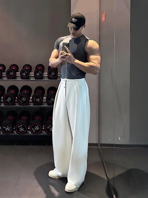 

Белые мужские брюки из ледяного шелка: легкие, быстросохнущие, свободного кроя, широкие штанины, в американском стиле, повседневные, цвет: [вставьте цвет]