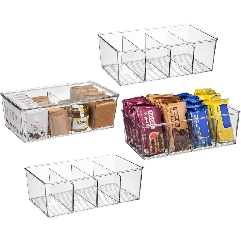 

Plastic Pantry Organization and Storage Bins with Dividers & Lids–Fridge Organizer, Refrigerator Bins, Cabinet Organizers,2 Pack