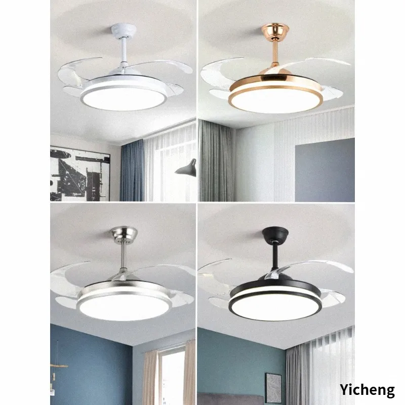 Modern Design Remote Control Dimming Low Noise 42 48 Inch 72W 96W Double Layer Aluminum Black Led Ceiling Fan Light summer cool