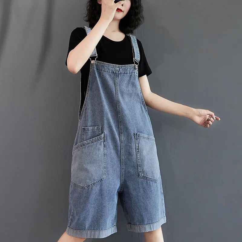 

Summer Women Denim Overalls Adjustable Straps Romper Shorts Sleeveless High Waist Jeans Playsuits Korean Fashion Chic Jumpsuits