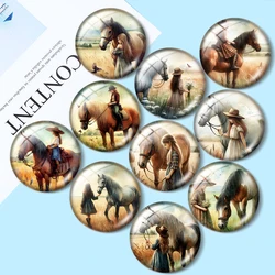 Girl With Horse 10pcs 12mm/16mm/18mm/30mm Round Photo Glass Cabochon 25mm Demo Flat Back Making findings
