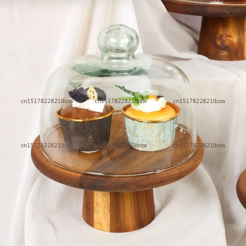 Wooden Cake Stand with Lid Multipurpose Serving Platter Decorative Cake Plate Dessert Display for Wedding Birthday Party