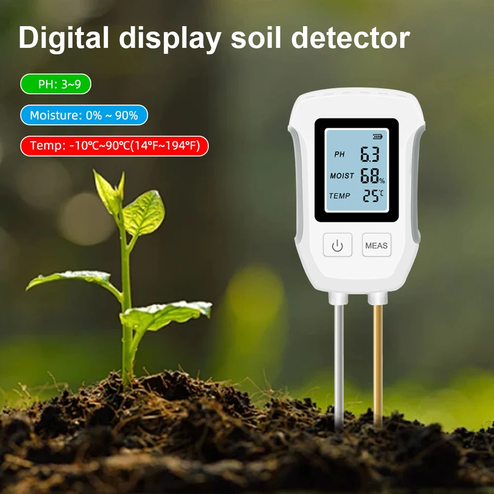 

Digital LCD Soil Tester PH/Moisture/Temp 3.0-9 pH Meter Heat-resistant Metal Sensor Humidity Monitor for Flower Plants Gardening