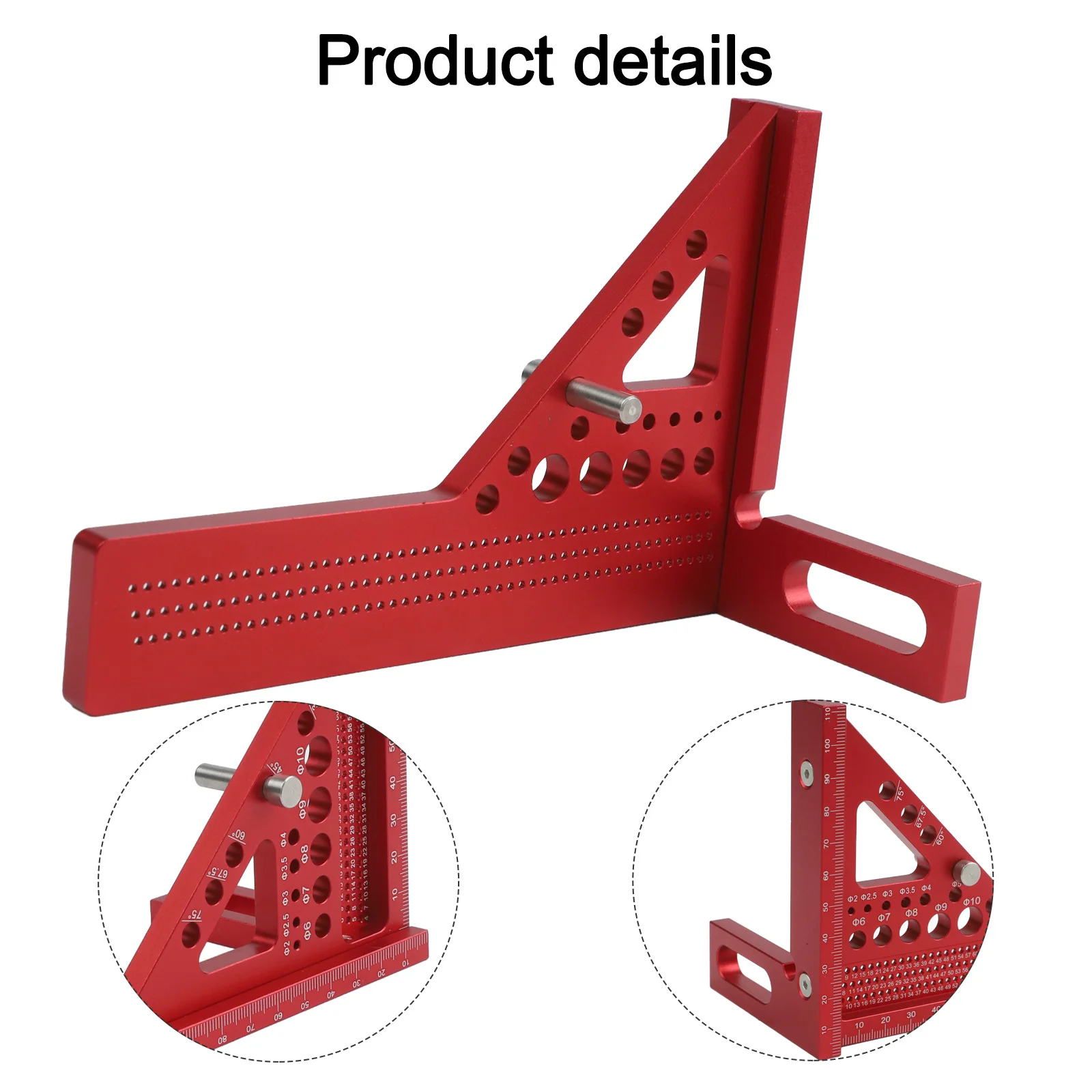 Red 3D Carpenter Square Ruler With Degree Scriber 6 Hole Angle Measuring Tool For Woodworking Engineer Construction DIY