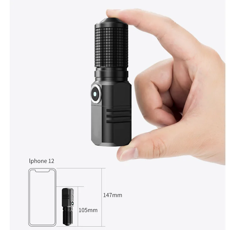 ZK50 Portable USB C Rechargeable Mini 16340 18650 Battery hand-hold Flashlight 1500lm Powerful Torch Can Be Close with One Click