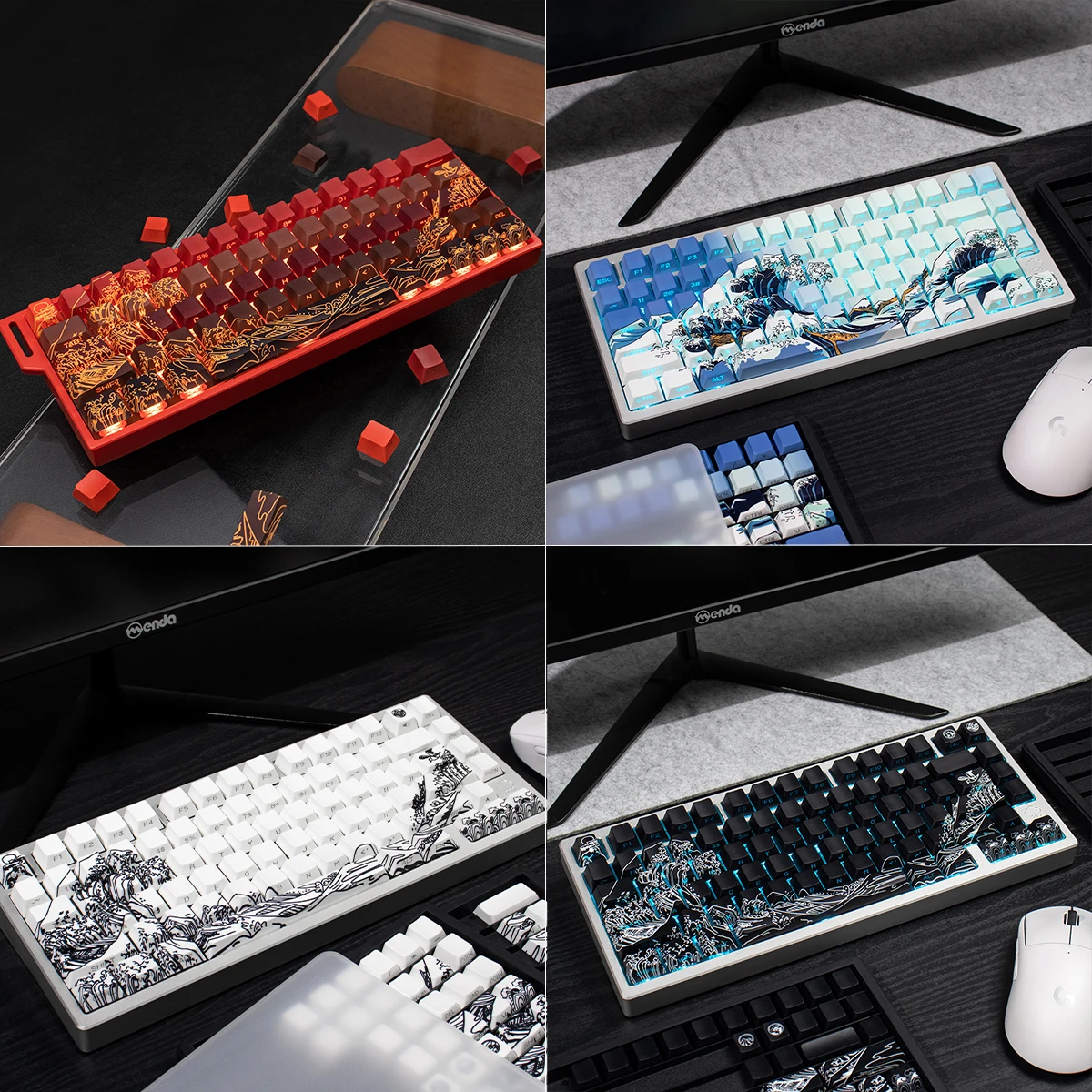 Ukiyoe white/red/blue/black side transparent keyboard keycaps PBT two-color factory compatible with Wooting Megalion