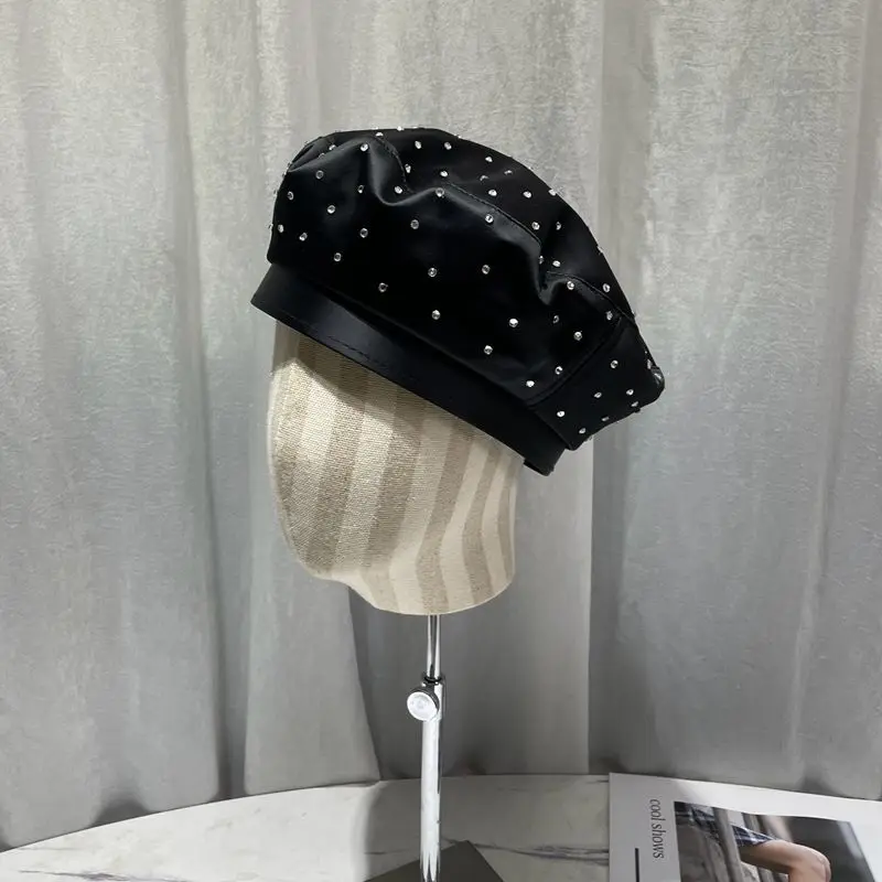 2023 New Satin Rhinestone Beret Cap Women display picture 3