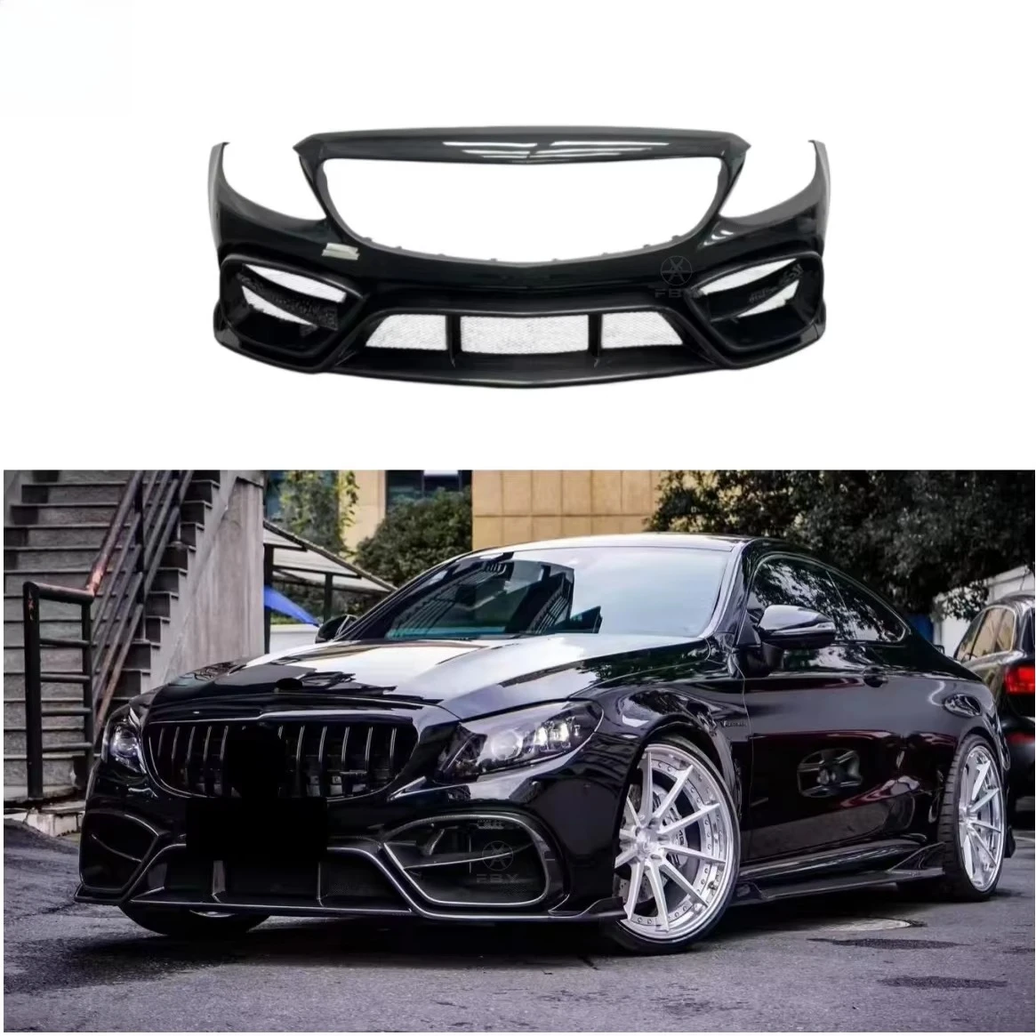 Стильный передний бампер из карбона подходит для W205 C63 C63S AMGS. Легкий, прочный, прост в установке, создает спортивный гоночный вид.