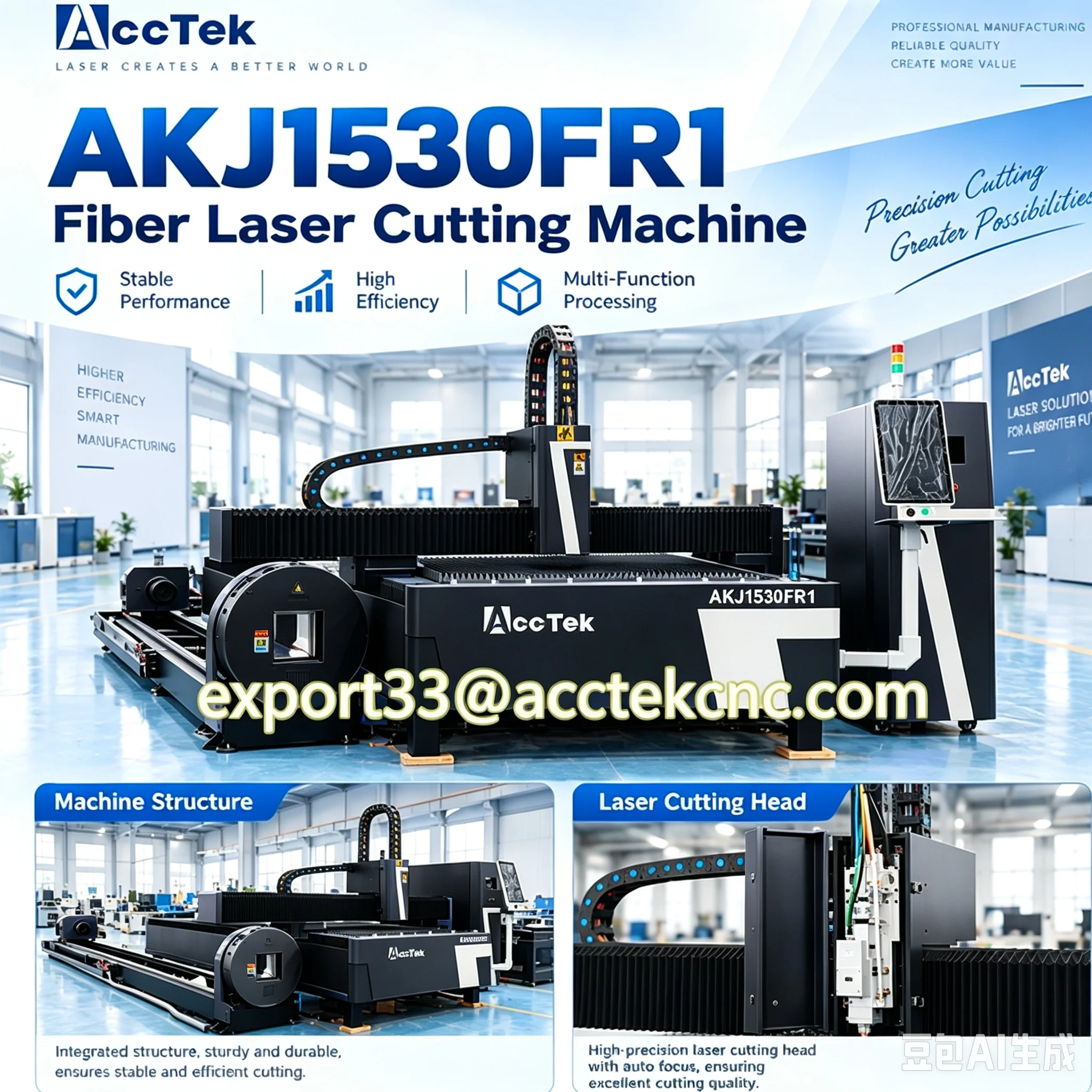 AKJ1530FR 6000 Watt Fiber Laser Cutting Machine Sheet Laser Iron Sheet Cutting Machine For Metal Sheet Pipe Tube Cutting