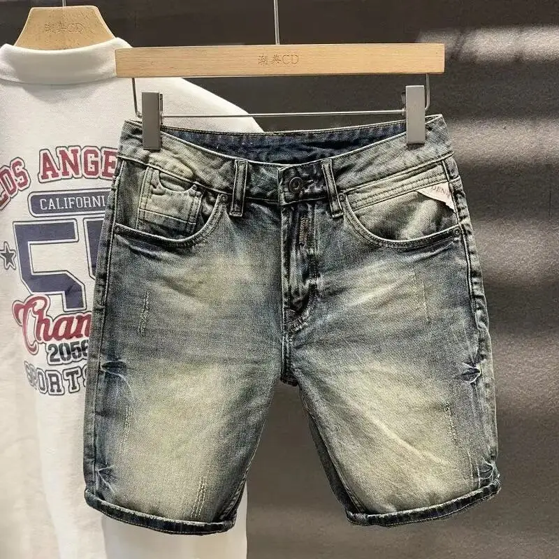 New 2025 Summer Men's Clothing Vintage Retro Jeans Designer Brand Korean Wash Loose Short Pants Wear-Resistant Guy Denim Shorts