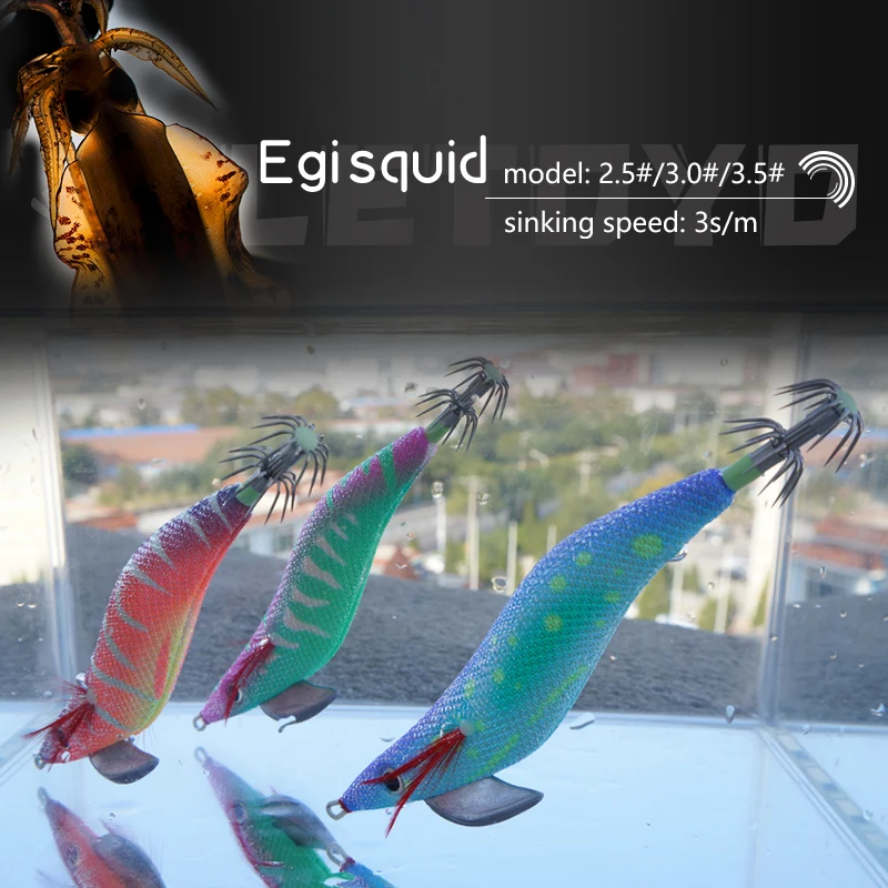 Egi الحبار الصيد إغراء 9.5 جرام 16 جرام 22 جرام غرق خطاف على شكل سمكة مضيئة الخشب الروبيان Eging الحبار هوك الأخطبوط الحبار صيد السمك