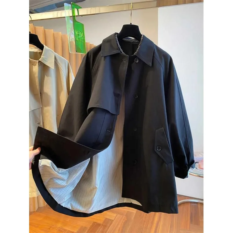 Jaket Wanita Model Utili Sle Terbaru 2025, Longgar, Panjang, Kerah Kancing, Gaya Briti Sle, Musim Semi Gugur, Pakaian Luar Modis