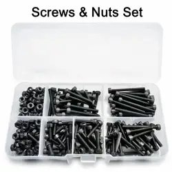 150-Piece Kit of M3 x 8mm, 12mm, 16mm, 20mm, 25mm 12.9 Grade Alloy Steel Hex Head Bolts and Nuts
