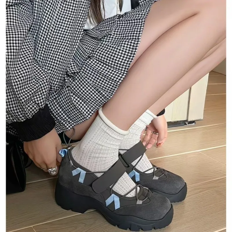 Inside Heightening Sports Mary Jane Shoes Women's Casual Retro Platform Single Shoes Ba Shows Skinny and Versatile