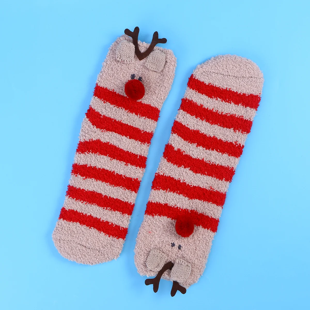 Christmas Gift 3D Design Fluffy Coral Thick Warm Socks For Women Towel Floor/ Sleeping Sock (Elk) floor socks