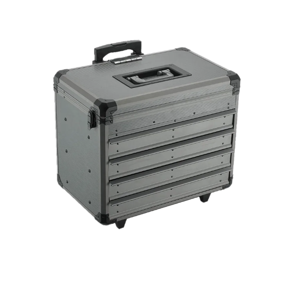 Custom Aluminum Storage Metal Empty Tool Box Trolley Case For Salesman With Drawer
