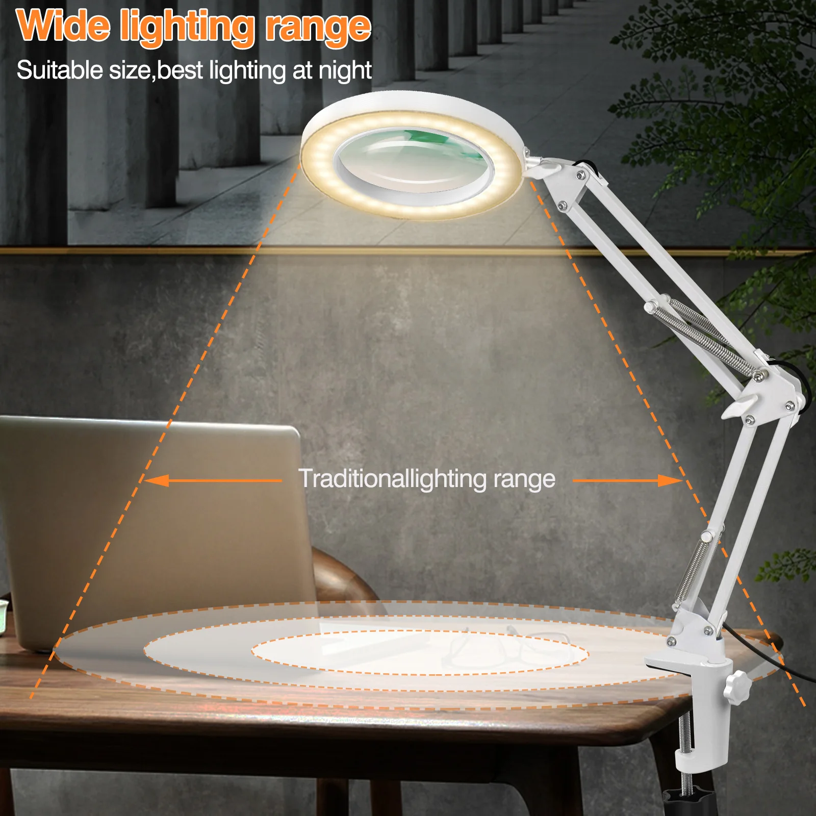 Imagem -03 - Usb 5x Lupa com Cores Led Luz Braço Oscilante Ajustável Clip-on Lâmpada de Ampliação Lâmpada de Mesa de Leitura para Trabalho Diy