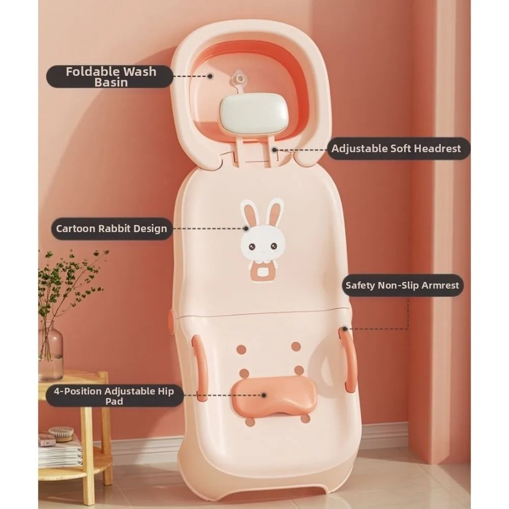 Adjustable Children's Shampoo Chair with Shampoo Basin Foldable Baby Hair Pool Bed Rabbit Pattern Comfort Bath Seat Bathtub view 6