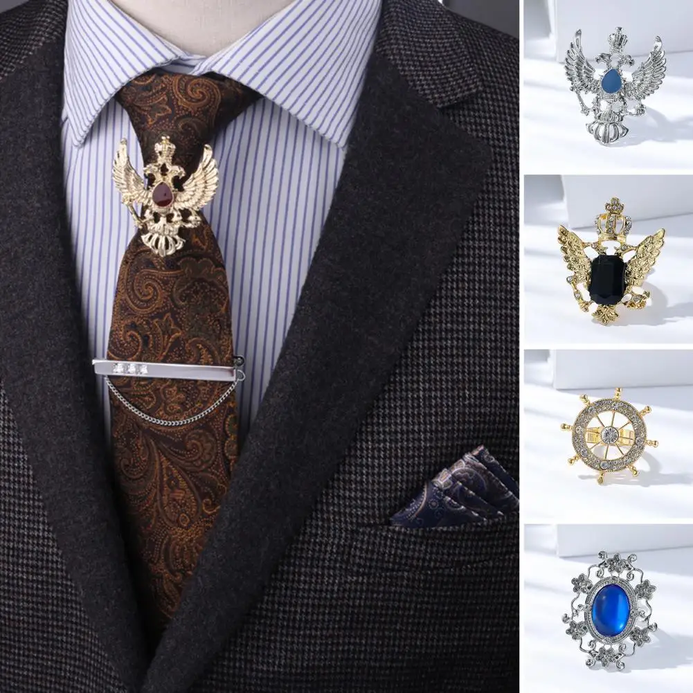 Tie Buckle Rudder Eagle Shape Rhinestone Retro Hollow Out Handkerchief Cufflink Wedding Party Tie Ring Men Accessories Gift