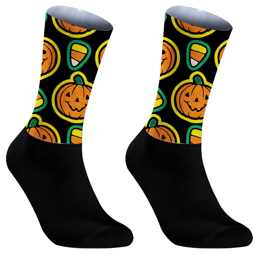 Chaussettes de cyclisme coordonnantes pour hommes et femmes, chaussettes de vélo professionnelles, sports d'Halloween