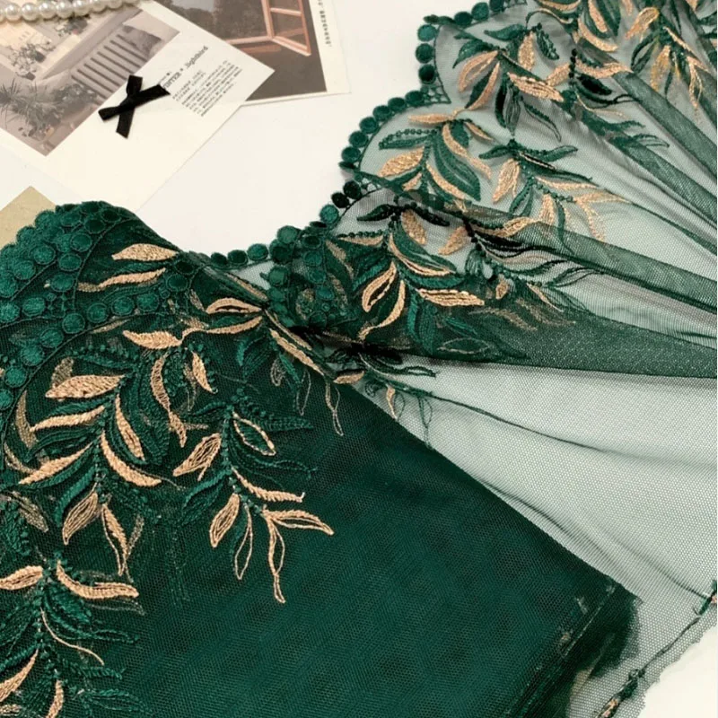 30Yards Dark Green Shinny Embroidery Lace Trim Clothing Accessories Dress Sewing Applique Costume Lace Fabric