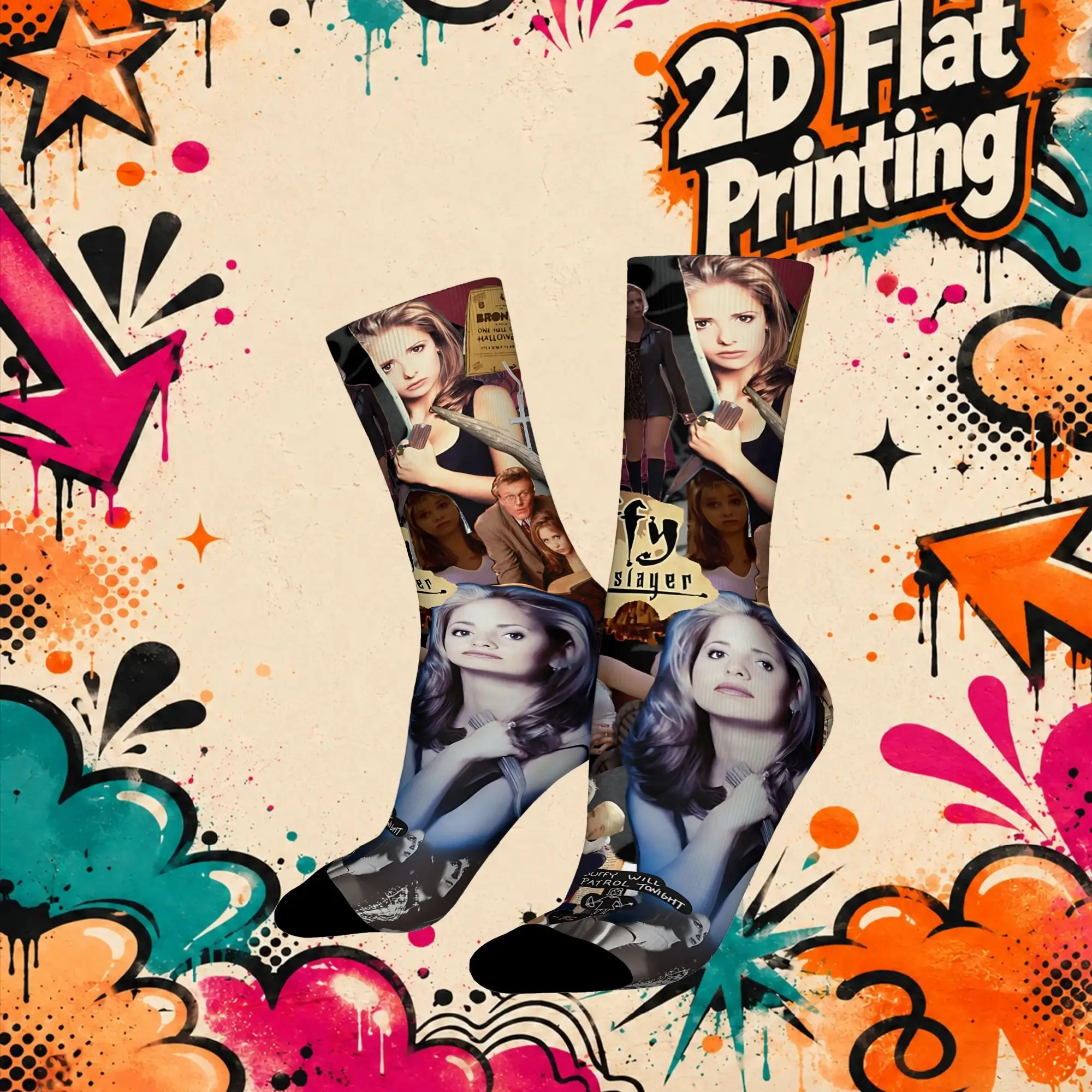 Vampire Slayer Buffy Retro  Street Style Novelty Pattern compression Winter Sock Sports Socks
