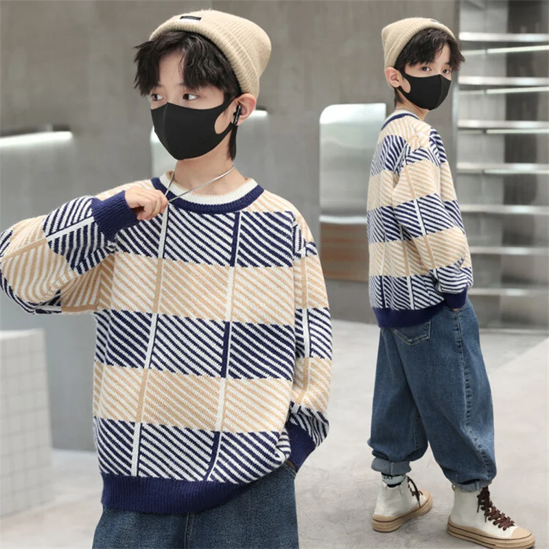 

Boys Sweater Wool Coat Kids Tops Knitting 2024 Charming Spring Autumn Plus Thicken Cottons Pullover Teenagers Children's Clothin