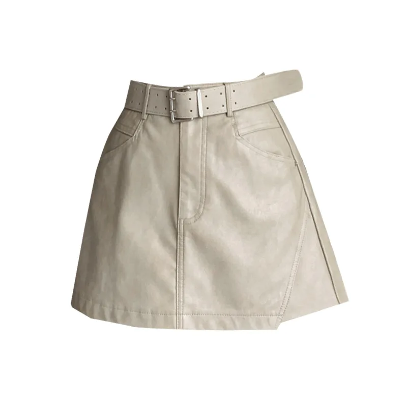 Leather skirt pants women's 2025 autumn and winter casual versatile skirt leather skirt high-waisted A-line culottes