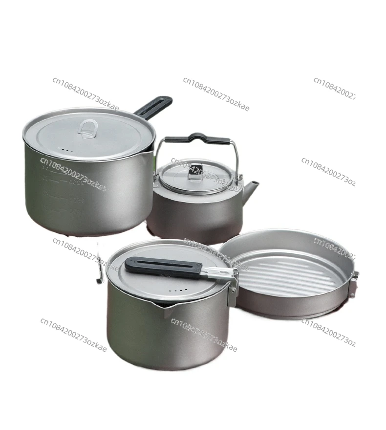 Pure Titanium Set Pot Outdoor Pot Combination Set Convenient Tableware Camping Cookware Kitchenware Outdoor Camping Kettle