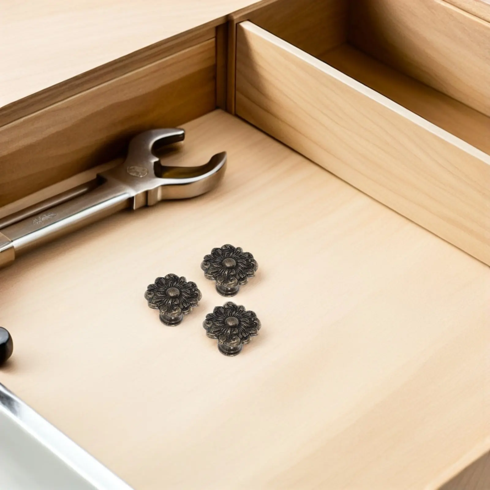 6Pcs Decorative Flower Drawer Handles Zinc Alloy Vintage Cabinet Pulls for Dresser Kitchen Wardrobe Furniture Hardware
