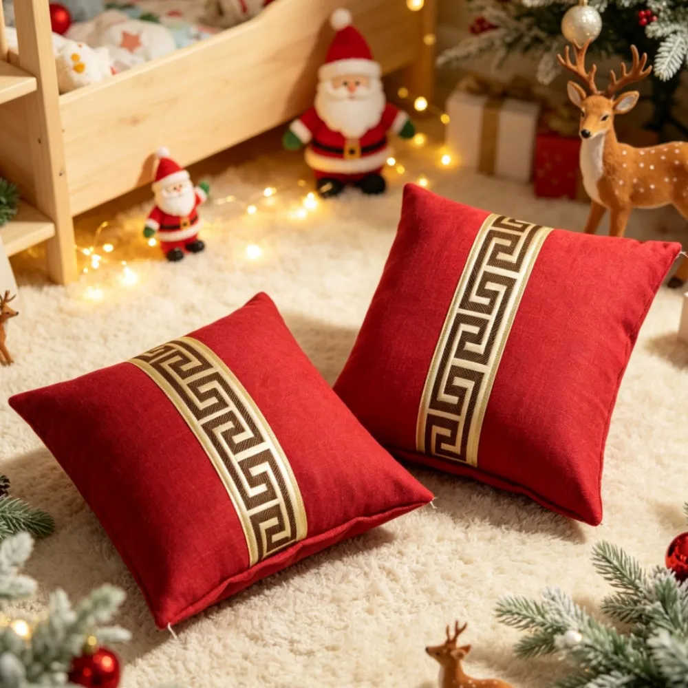 Nordic Style Gift Linen Cushion Cover Geometry Christmas Red 45x45cm Home Office Coffee Sofa Chair Decoration Pillow Covers