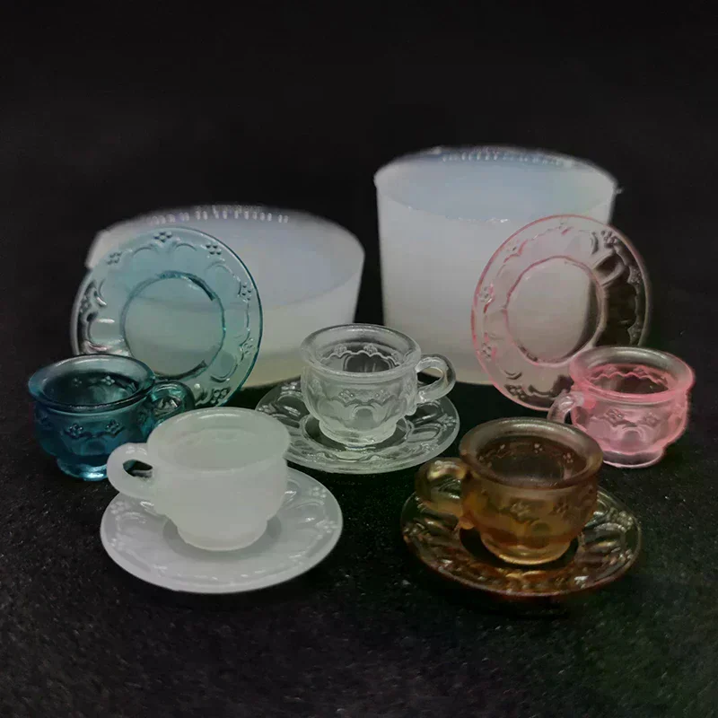 Juego de comida y juego para casa de muñecas, taza de té en miniatura, molde de silicona, epoxi UV, accesorios para muñecas, decoración de escena de juguete, 1 Juego