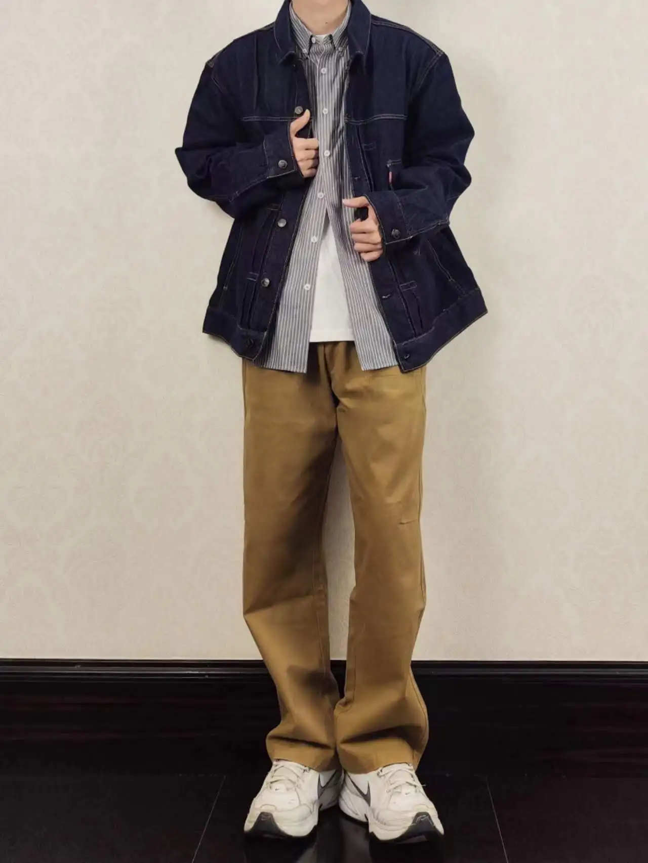 HMN Studio Frühling Herbst 2024, Herren-Arbeitskleidung, Denim, Jaet-Kragen, Irt-Baumwoll-Polyester-Mischung, verschleißfest, lang, Sve