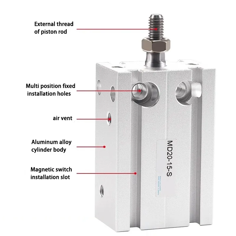 MD Free Installation Small Multi Position Fixed Pneumatic Cylinder Aluminum Alloy MD10/16/20/25/32X5*10X15X20X25X30X40X50X60S