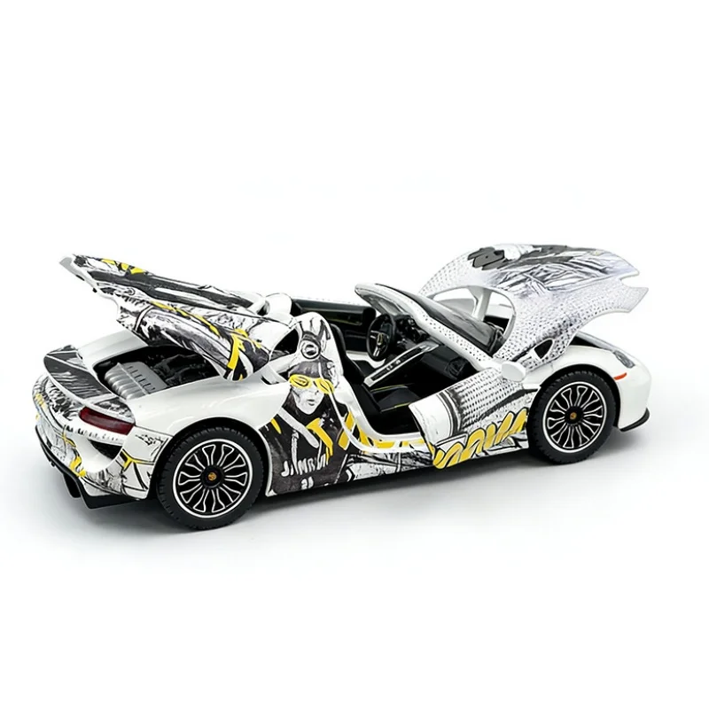 1:24 Porsche 918 Spyder Supercar Modello di auto in lega Suono e luce Tirare indietro Giocattolo per bambini da collezione Regalo di compleanno