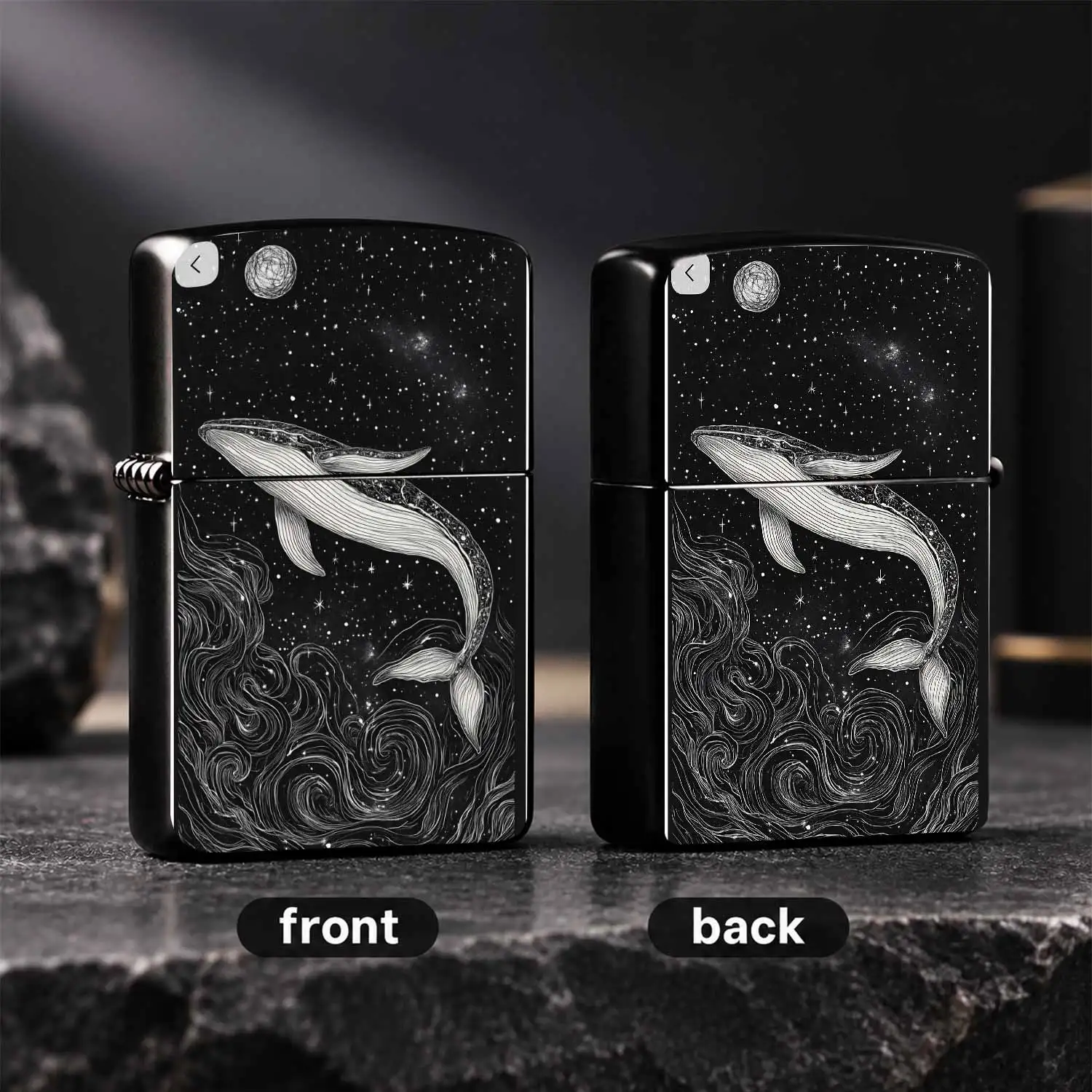 Creative Starry Whale Roaming Lighter Art Line-Drawn Interstellar Whale Moon Sky Pattern Portable Atmospheric Accessory Unique Stylish Gift For Friends Suitable For Multiple Scenarios Exquisite Personalized Carry-Around Item Interesting And