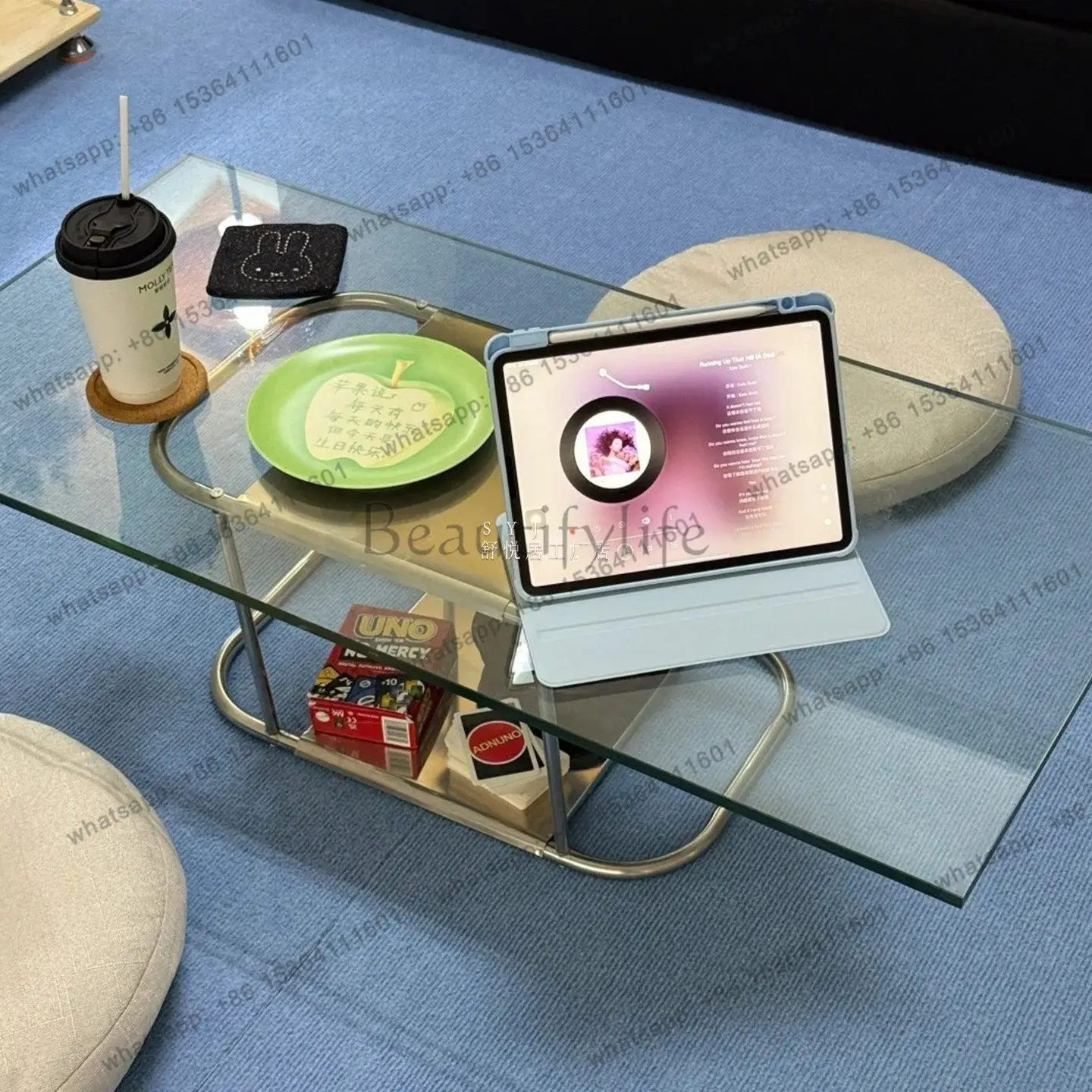 

Italian minimalist tempered glass casual coffee table living room small apartment side table