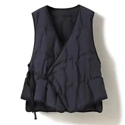 Lightweight V-Neck down Cotton Vest Inner Sleeveless Jacket Belted Waistcoat Women's Fashion Spring Autumn  Color