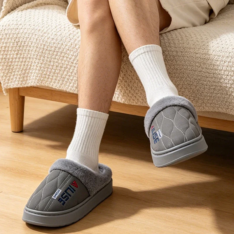 Warme Hausschuhe für Herren, wasserdicht, mit dicker, weicher Sohle, rutschfest, warm, für den Innenbereich, Winterhausschuhe, Paar-Modell, große Größen 50, 51. – Detail 5