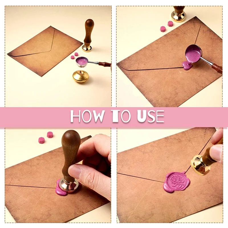 Valentine's Day Wax Seal Stamp Set,Vintage Wax Envelope Seal Stamp Kit For Wedding Invitation Valentine's Day Arts Craft