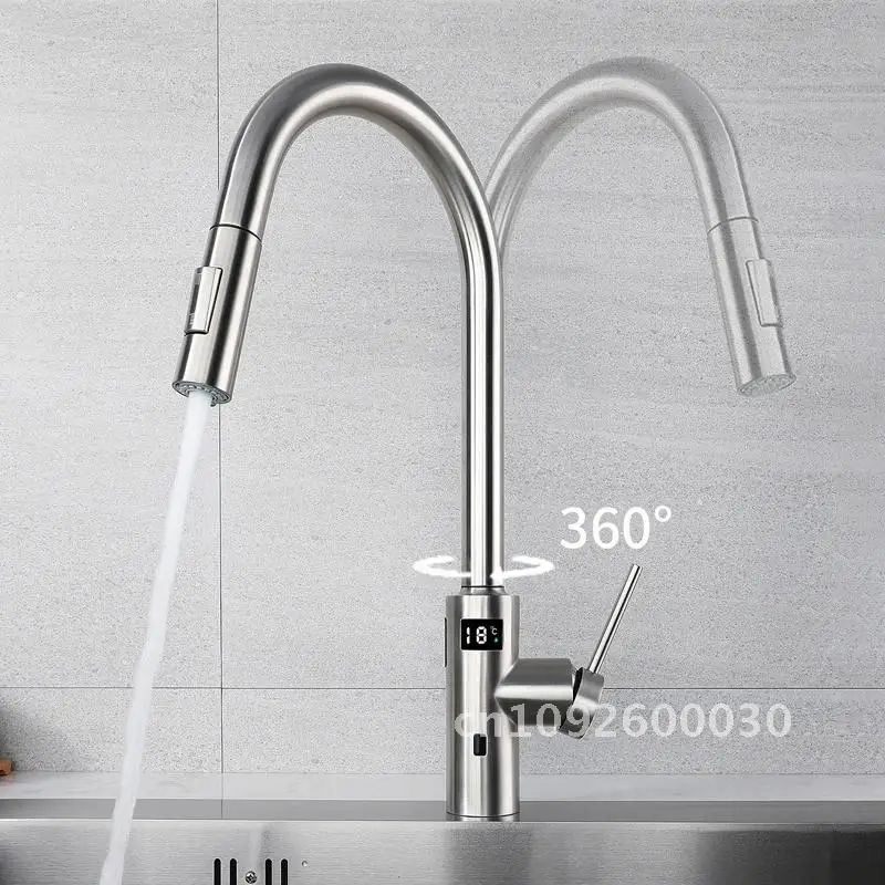 Kitchen Infrared Motion Sensor Faucet Sink Pull Out Down Hot Touch Sense 304 Tap Steel Mixer Cold Stainless Crane Swivel Luxury