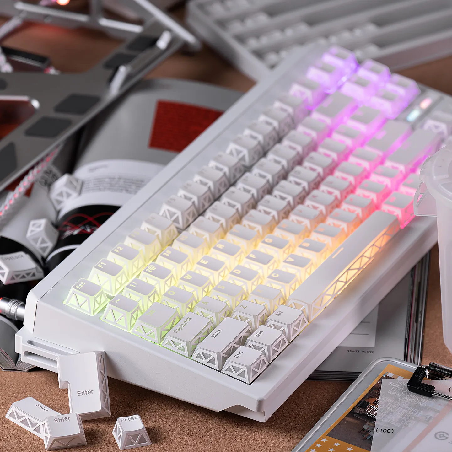 MAIMOOO Prism Shadow Hollowed Keycap PBT+PC Material White Translucent Personalized Cherry Keycaps for Mechanical Keyboard